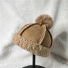 Lamb wool warm hairball melon hat winter suede couple plush hat women