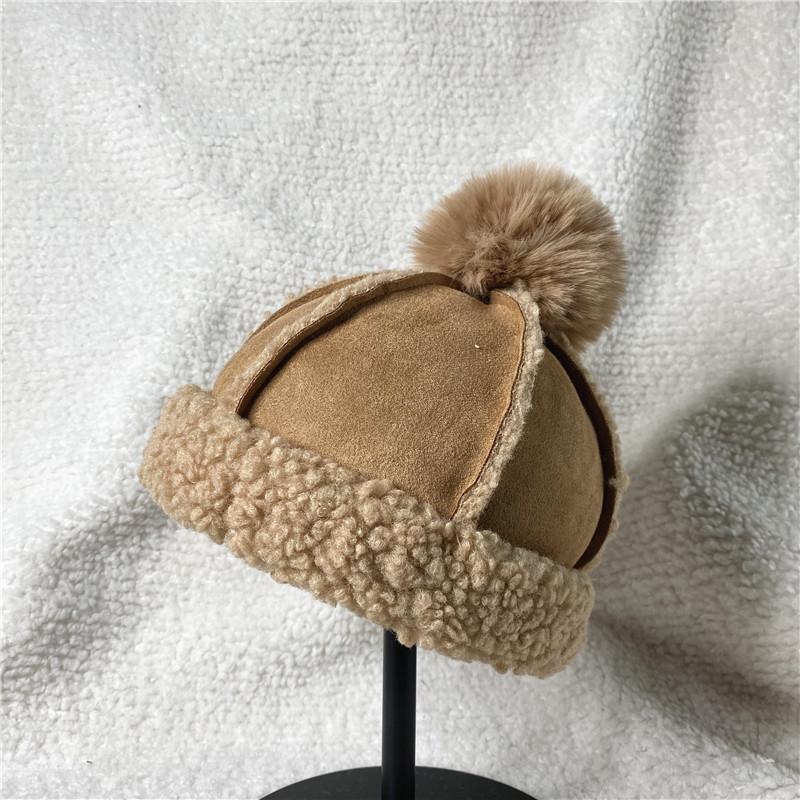 Lamb Wool Warm Hairball Melon Hat Winter Suede Couple Plush Hat Women