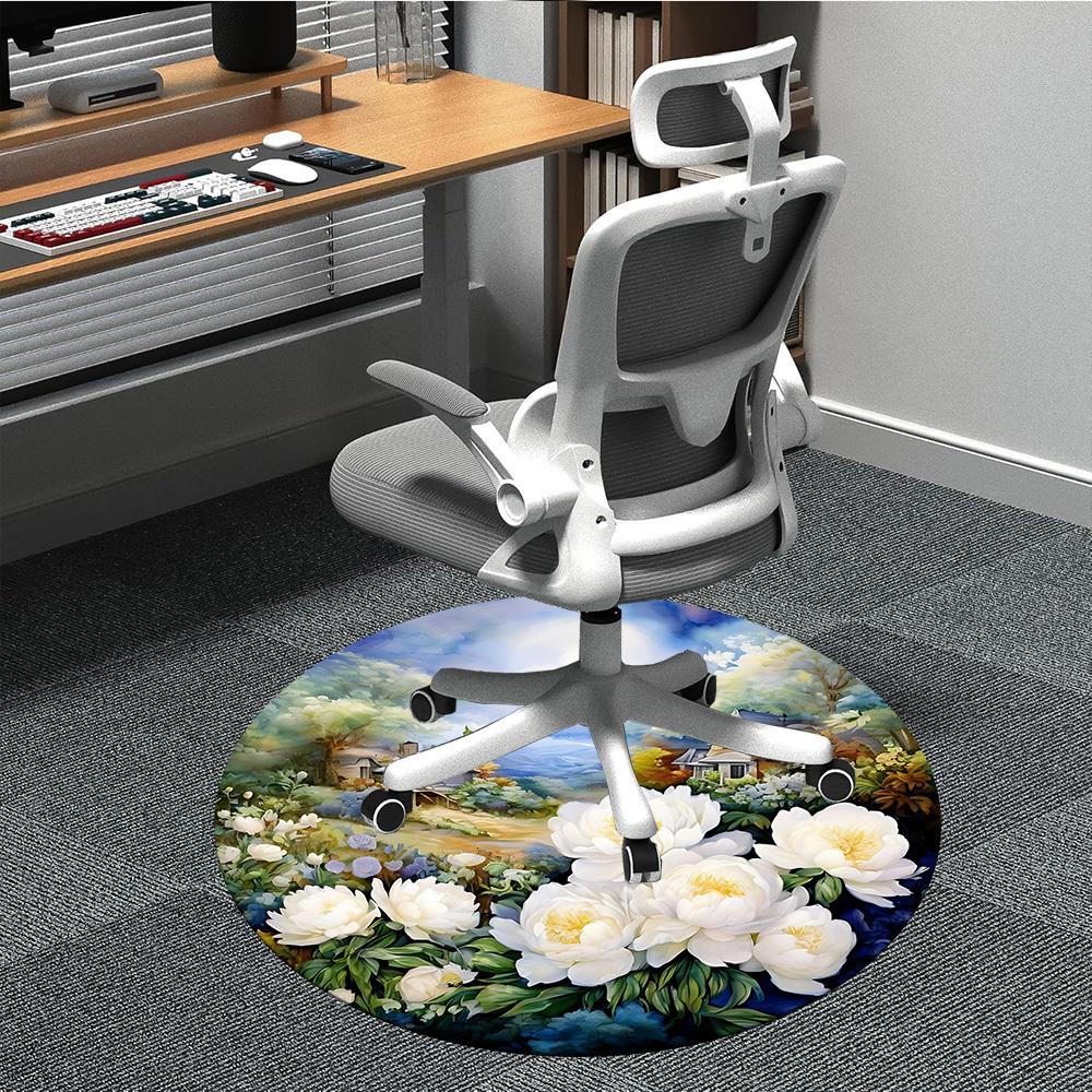 

1pc White Peony Flowers Chair Carpet for Office, Soft Flannel Throw Mat, Perfect for Office,Holiday Party Decoration Choice yy251113086 80cm by 80cm