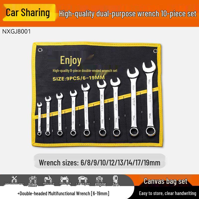 10-Piece Double-Head Wrench Set - Chrome Vanadium Steel for Automotive Repair