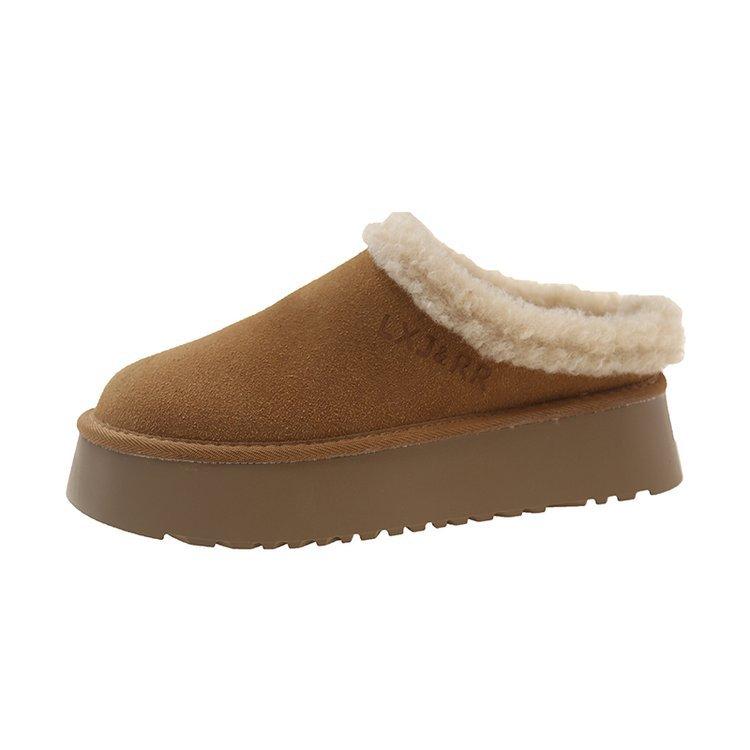[Youshilai] Thick-bottomed Fluffy Half-slippers for Women's 2025 Winter New Outer Wear, Velvet To Keep Warm and Casual, One Pedal