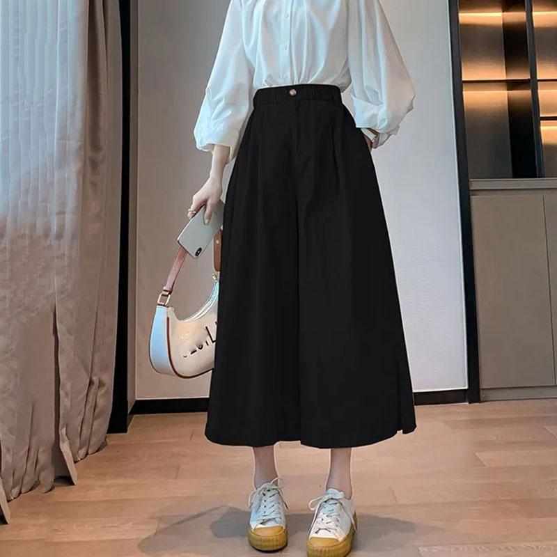 Summer Solid Color Baggy Wide Leg Trousers Female Thin Casual Ankle Length Pants Woman  Loose High Waist Straight Pants