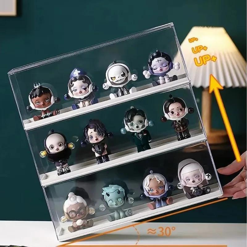 Action figures storage box, portable organizer acrylic transparent display cabinet, stackable dustproof case for dolls models