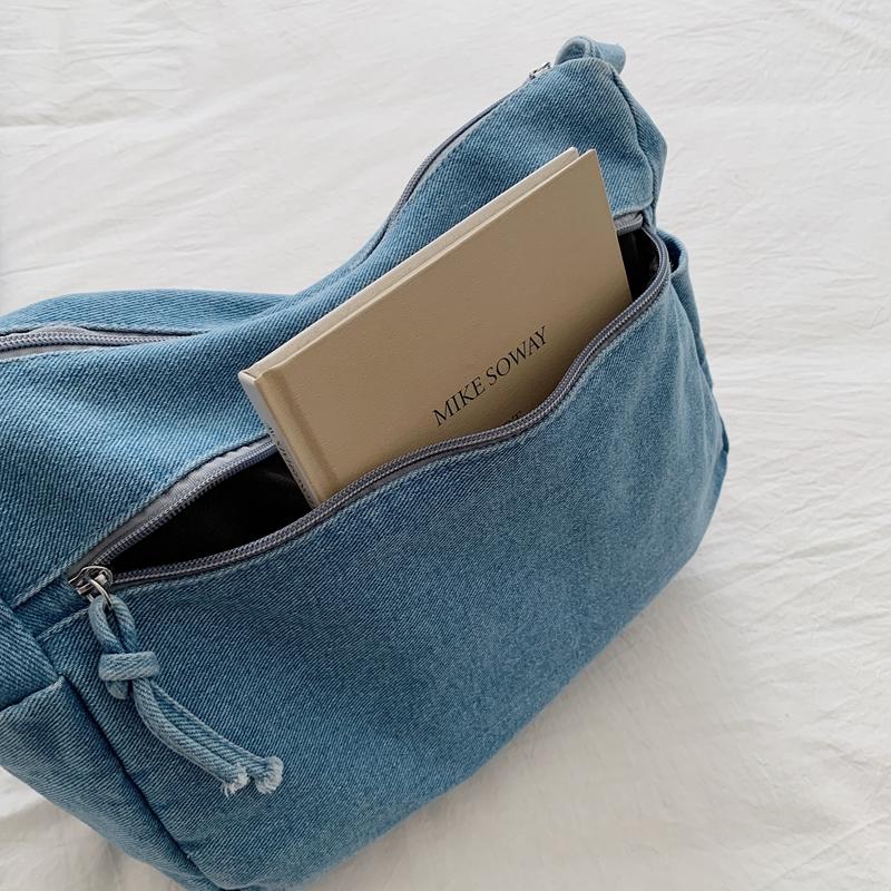 Multi-Pocke Crossbody Bag Denim Commuter Tote Bag Women Large Capacity Messenger Bag