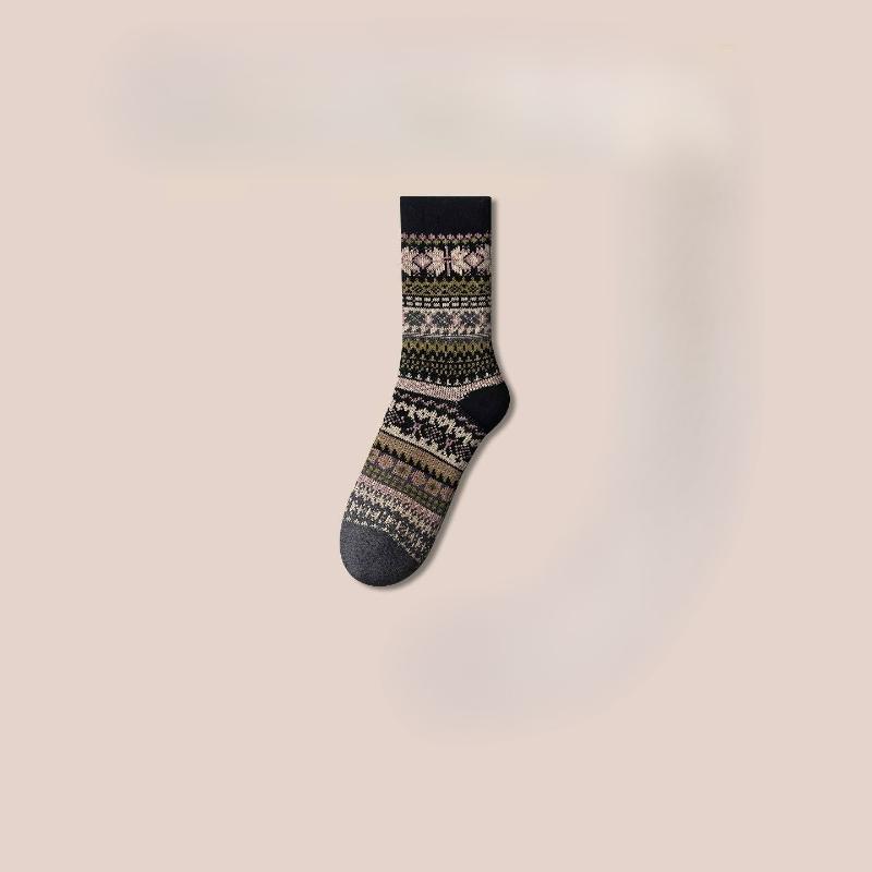 Ethnic-style Women's Midsize Socks, Women's Cotton Socks, Fashionable Long Socks for Autumn and Winter, Versatile Long Stockings