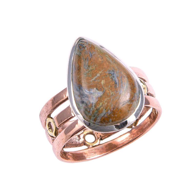 Natural Pietersite Gemstone Two Tone 925 Sterling Silver Jewelry Ring S.10 M0l51