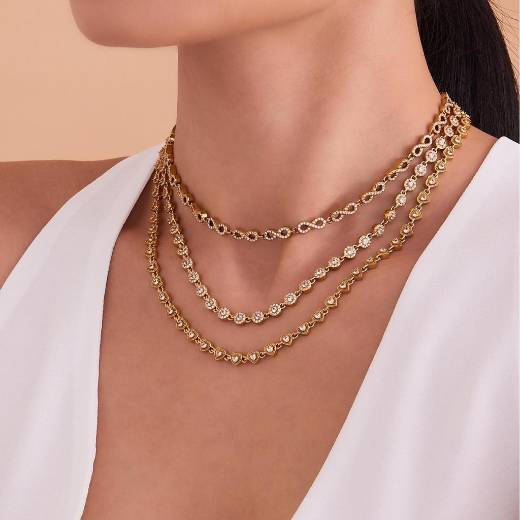 Qiong Yao Handmade Luxury Claw-Set 5A Heart-Shaped Zirconia Bracelet Necklace