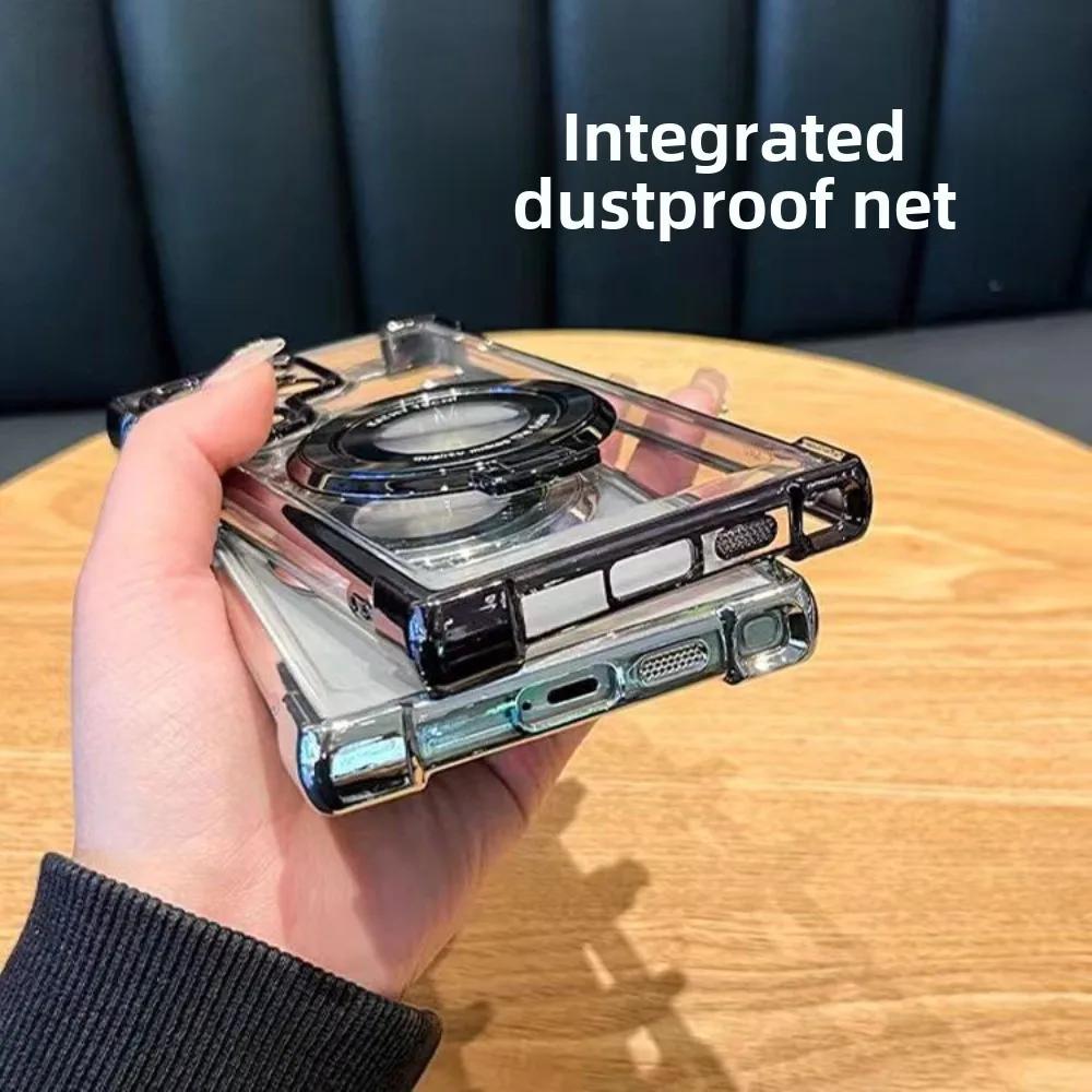 Clear Electroplated Magnetic Stand Protective Case SamSung for Galaxy S25 S24 S23 Ultra Plus A16 A26 A36 A15 A25 A35 A55 Cover