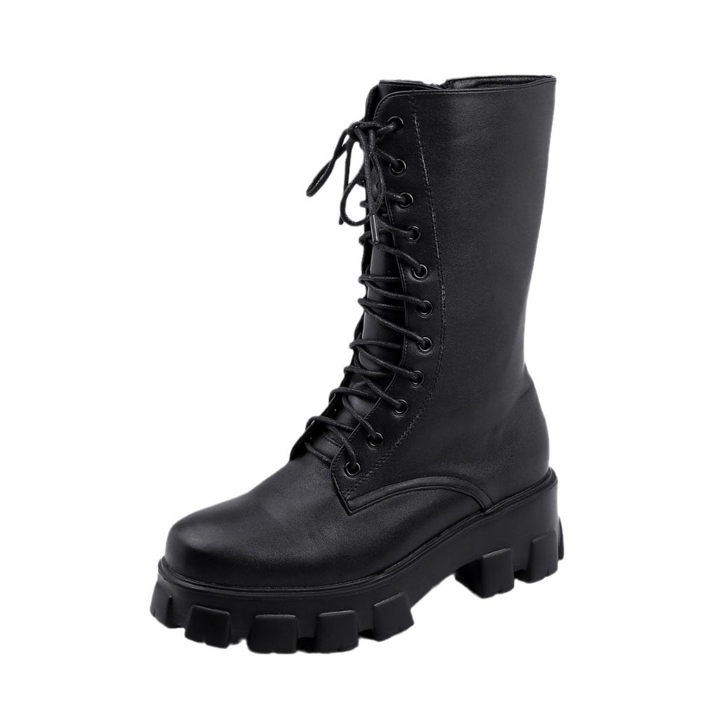 Internet celebrity same British style thick-soled Martin boots small thick-soled heightening women's boots front lace-up cool medium boots