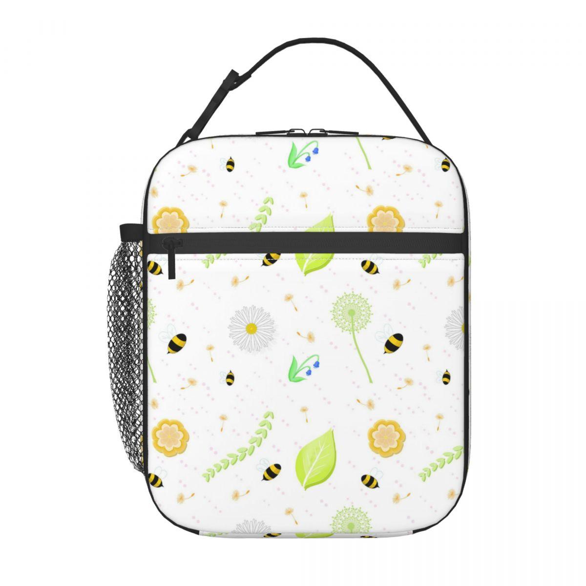 

The Pattern Of Bees Picking Flowers Insulated Lunch Bag for Women Children Portable Food Boxes Thermal Lunch Box Tote One Size