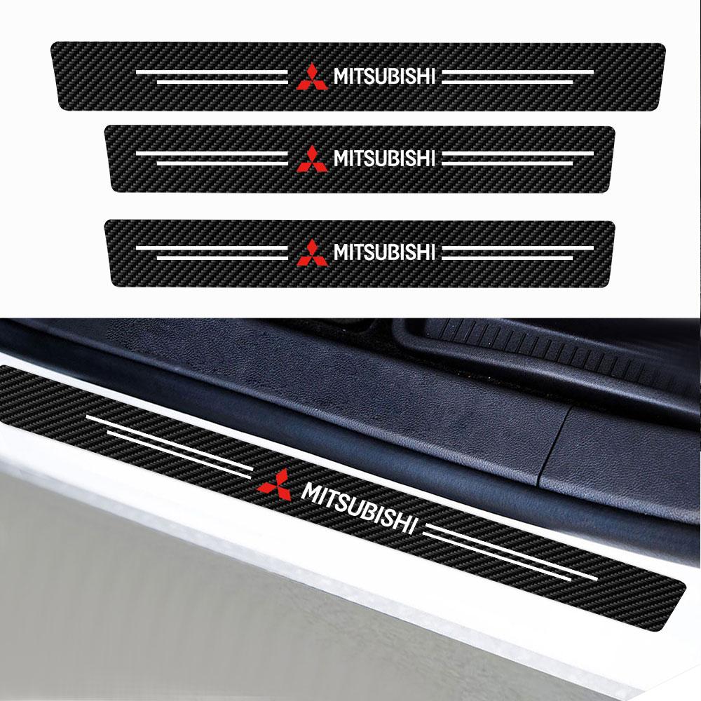 4pcs/set Carbon Fiber Leather Car Door Sill Anti-Scratch Decorative Sticker For Mitsubishi Lancer 10 3 9 EX Outlander 3 ASX L200
