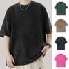 Summer Men T-shirt Round Neck Solid Color Distressed Casual Style Short Sleeve Loose Pullover Daily Wear Youthful Teenager Sport Top