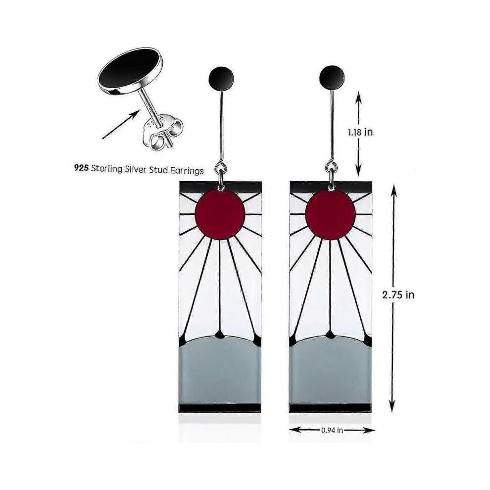 925 Sterling Silver Tanjiro Earrings,anime Demon Slayer Cosplay Tanjiro Black Earrings Ear Clip Kimetsu No Yaiba Hanafuda Halloween for Men Women Earr