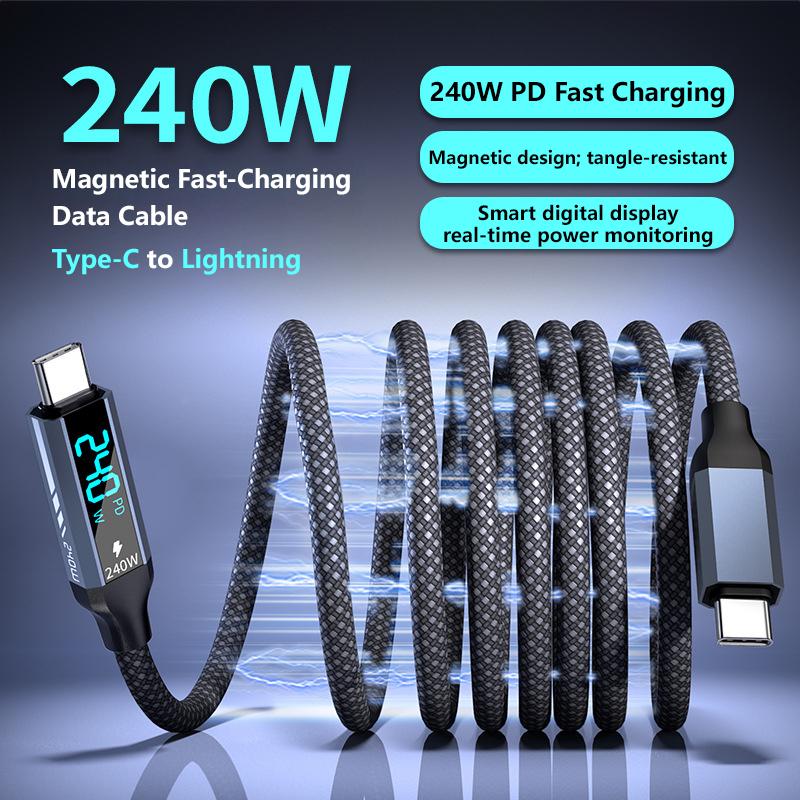 240W Cable Digital Display USB C Cable 8K HD Video Screen Cast 40Gbps High Speed Data Transfer Braided Cord For Laptop Phone