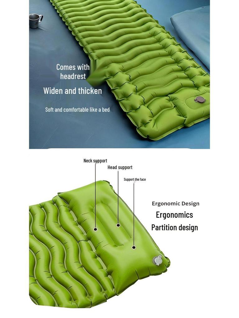 Outdoor TPU Self-Inflating Camping Mat with Built-In Foot Pump, Pillow, and Moisture Protection