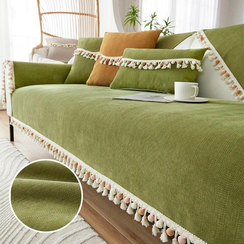 Cotton Ball Tassels Couch Mat Comfortable Non Slip Dustproof Sofa Towel Versatile Living Room Decoration Daybed Cushion