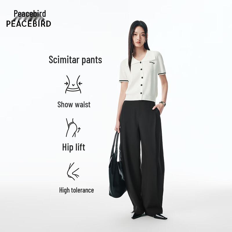Peacebird Women's High-Waist Pleated Wide-Leg Casual Pants