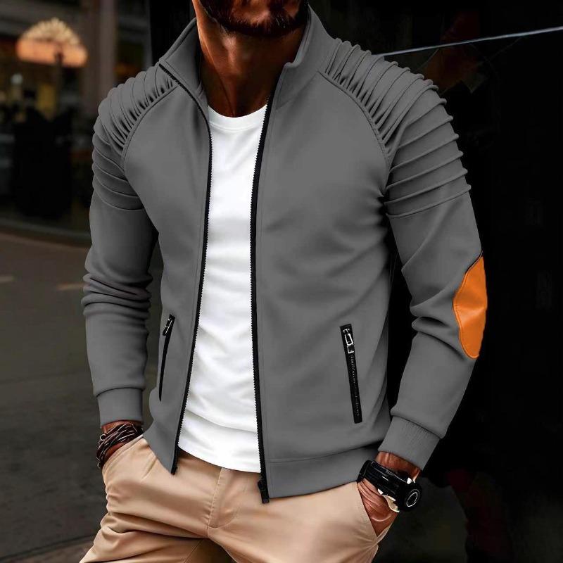 2026 Spring and Autumn New Men's Casual Solid Color Plaid Pocket Collar Long Sleeve Sports Polo Shirt for Men