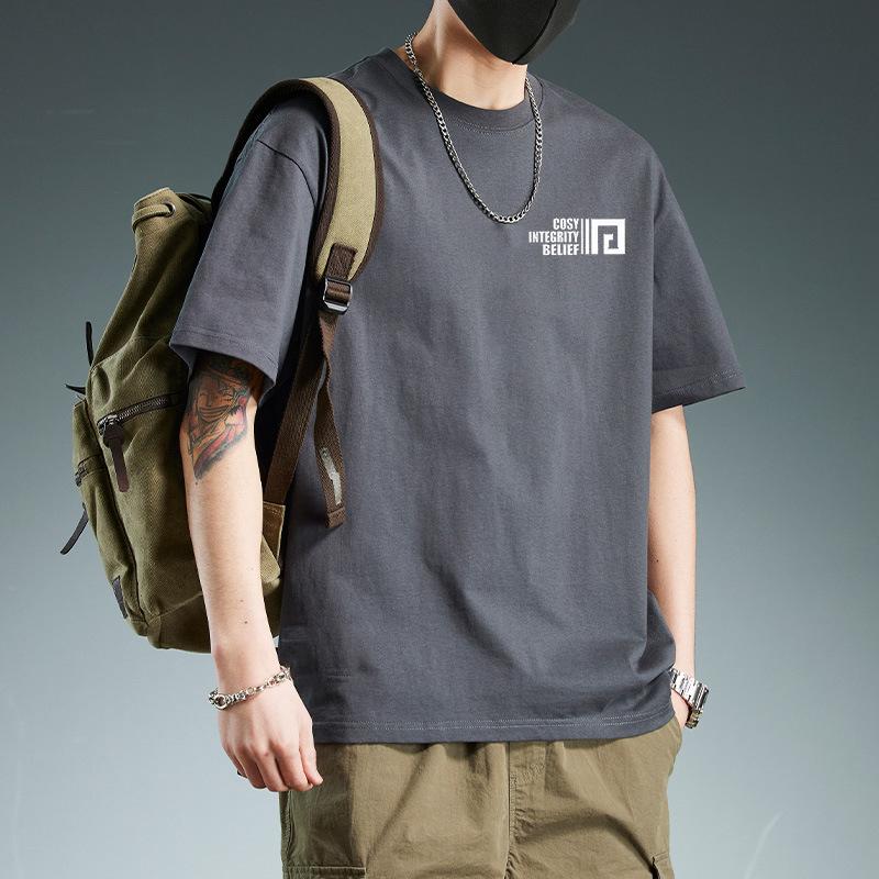 Retro Short Sleeved T-shirt for Men's Summer Fashion Brand Pure Cotton T-shirt with Fashionable Pattern