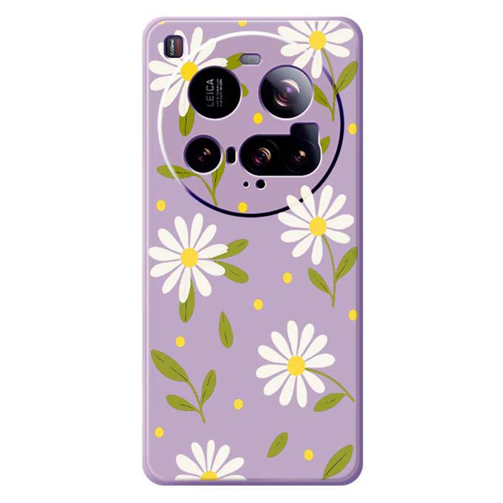 For Xiaomi 15 Ultra Case White Flowers Green Leaves Pattern Printing Straight Edge TPU Phone Back Cover