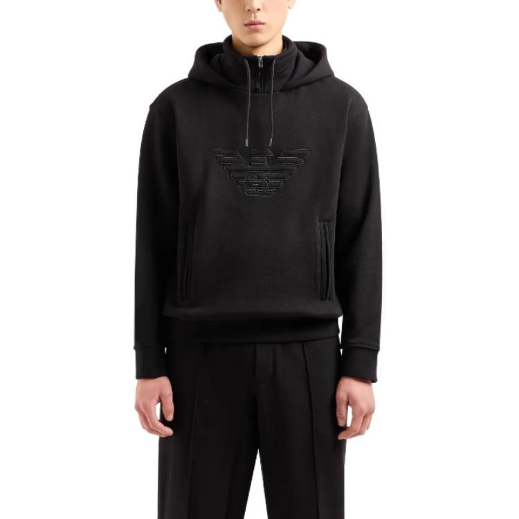 Emporio Armani Hooded Jersey Sweatshirt With Embossed Domed Logo 3D1MDW-1JWPZ-10028