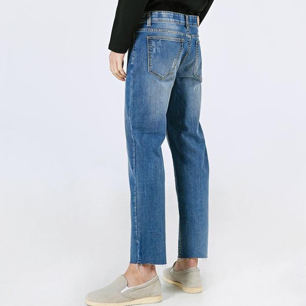 Jeans for Men Bottom Cut Denim Pants Korea Fashion