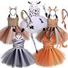 Animal Print Tutu Dress Set Safari Themed Costumes With Headband Tail June 1st Holiday Party Stage Performance Halloween Cosplay