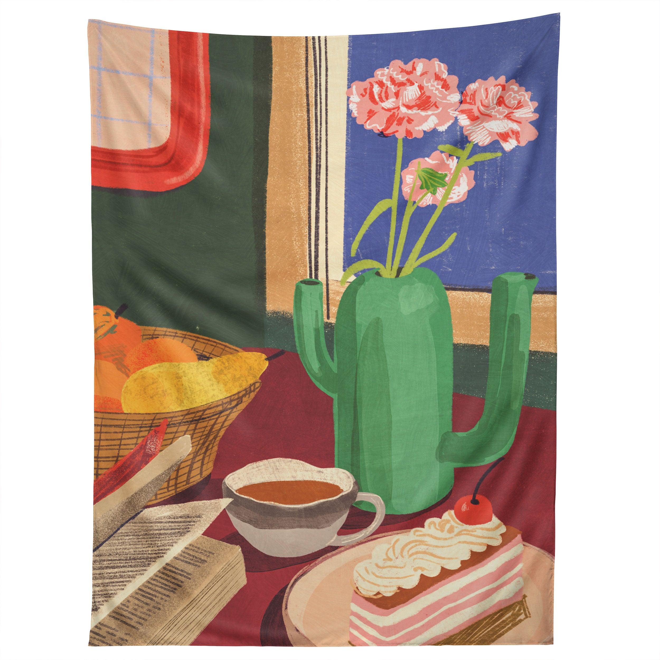 COFFEE BOOK AND CAKE tapestry 75x100