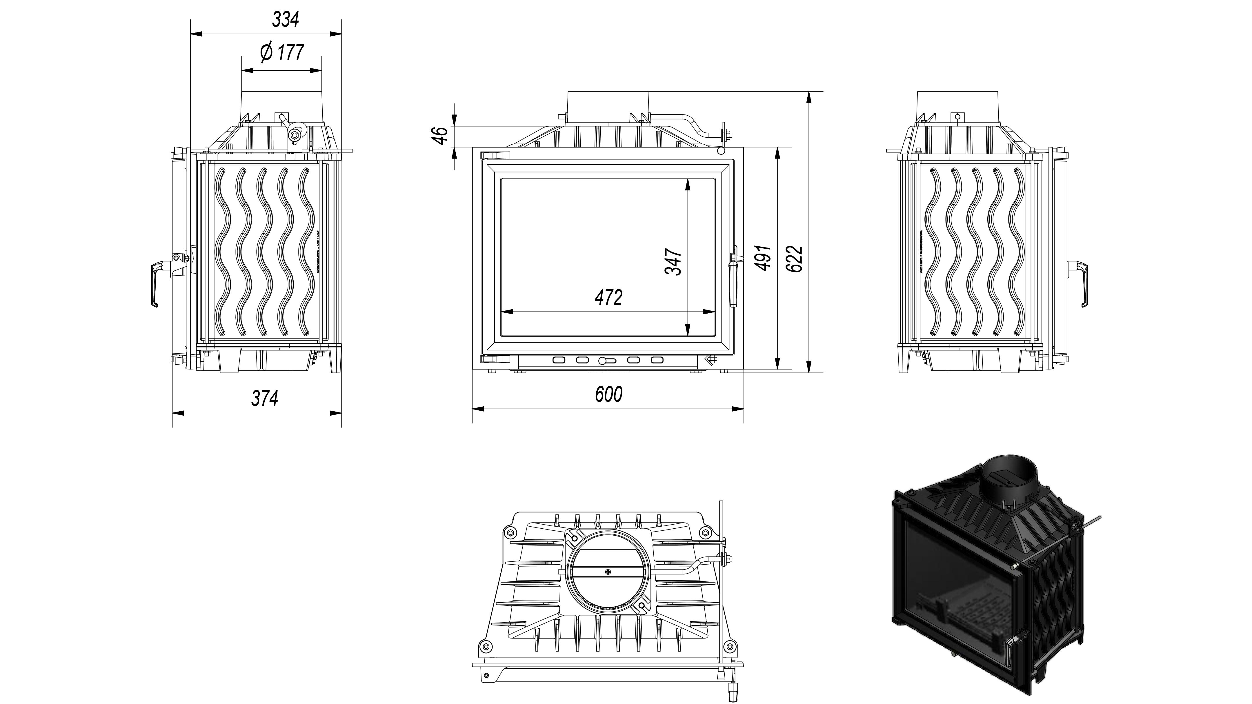 Gjutjärnskamin KRATKI ANTEK 10 kW Ø 180 svart