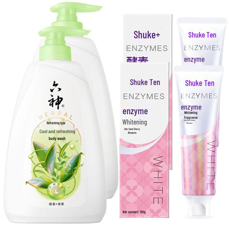Liúshen Cooling & Refreshing Shower Gel (2x750ml) with Enzyme Toothpaste (2x120g)