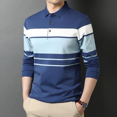 Frühling Herren Langarm T-Shirt Revers Dünnes T-Shirt Gestreifte Kleidung Papa Tragen Bottoming Polo Shirt