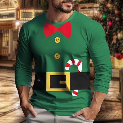 Frühlings- und Herbst-Rundhals-Oberteil mit 3D-Weihnachtsdruck, modische, lässige Herren-Langarm-T-Shirts