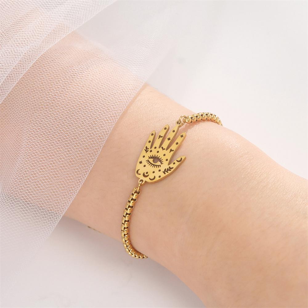 Náramek s přívěskem Hamsa Ruka Fatimy Nerezová ocel Amulet Náramky se zlým okem pro ženy Muže Šperky pro štěstí a ochranu