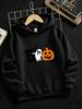 Unisex Kids' Spring/Autumn Hooded Sweatshirt with, Pumpkin Head, Spider Web, and Bat Halloween Cartoon Print - Casual Top for Middle and Older Toddler