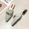 Damen Muller Hausschuhe Spitz zulaufend Metallkette Schick Büro Damenschuhe Hoher Absatz Niedriger Absatz Hausschuhe Damenschuhe Sommer