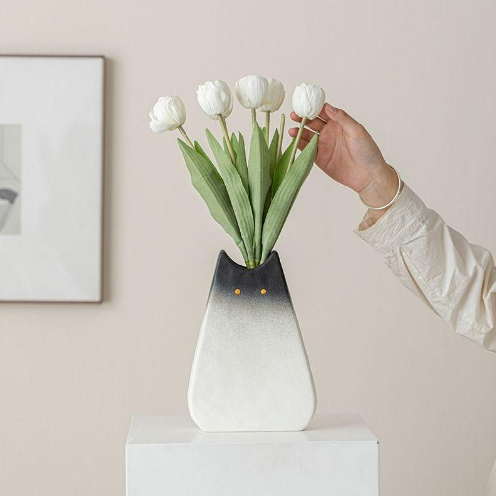 High-end Cat Ceramic Vase Cute Hydroponic Vase Nordic Desktop Cat Vase  Living Room