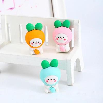 3 Pieces Cartoon Cute Radish Rabbit Rubber Eraser For Kids Novelty Stationery Office School Supplies