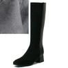 Women's Winter High Boots Quality Suede Knee High Boot Flock Casual Low Heel Autumn Winter Long Shoes Woman Black Large Size 43