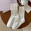 Lady Spring and Autumn Solid Color Thick Bar College Wind Long Tube Pile Socks