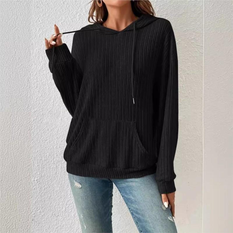 Autumn Winter Knitted Hoodie Strap Pit Bar Pocket Long Sleeve Hoodie Solid Color Loose And Versatile Sweatshirt