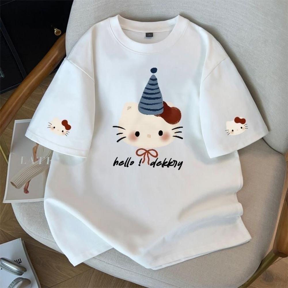 

American-style cartoon cat print short-sleeved T-shirt, new summer style for women, versatile and easy to wear. XXS