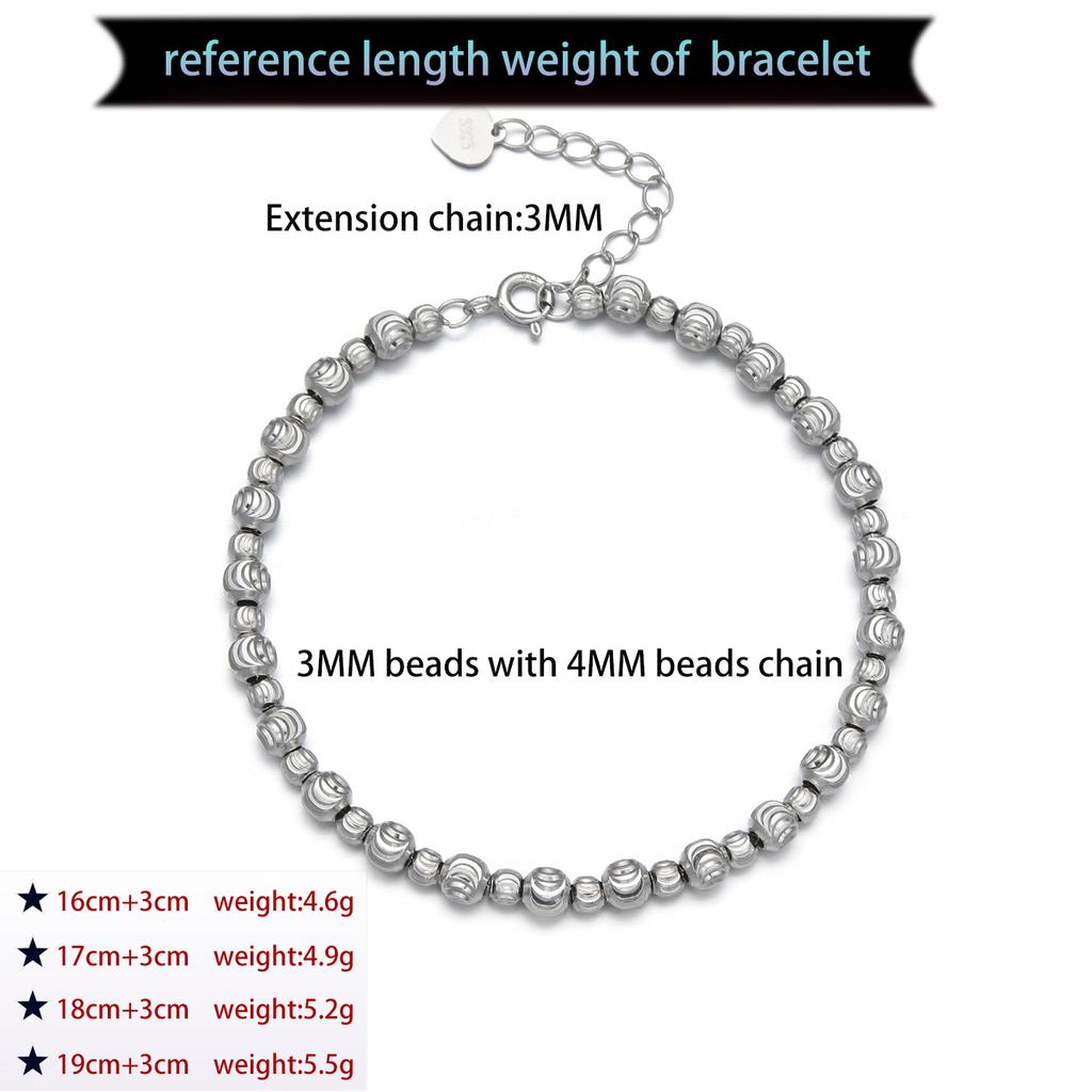 Unisex 925 Sterling Silver Bracelet 3mm + 4mm Bead Classic Style Gold/Silver/Rhodium Plated Fashion Chain & Link Bracelets