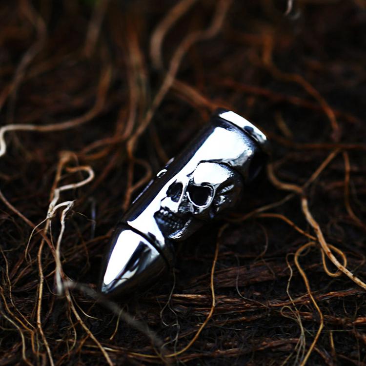 SS8-612P Steel Soldier Skull Men Chains Necklace Jewelry Stainless Steel Bullet Shape Pendant with Skull