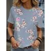 Multicolor floral printed T-shirt, casual street style, high-end top women's clothing, short-sleeve T-shirt for 2025.