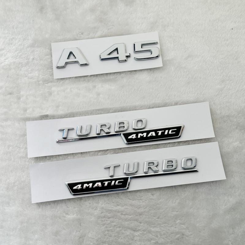 3D ABS Glossy Black Car Fender Badge Turbo 4MATIC Sticker Rear Trunk AMG Emblem A45 Logo For Mercedes Benz A 45 AMG W176 W177