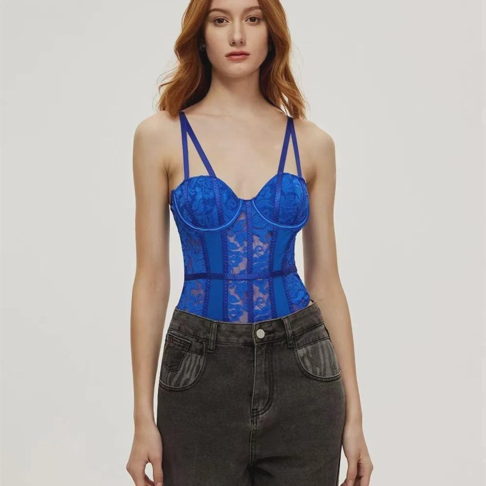 Women's Sexy Lace Camisole Bodysuit with Built-in Padding, European & American Style, High-End, Exclusive Design for Cross-Border Fashion