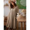 Cross-Border Amazon Autumn New Plus size Loose Long sleeve Lantern Sleeve Casual Retro Solid Long Dress