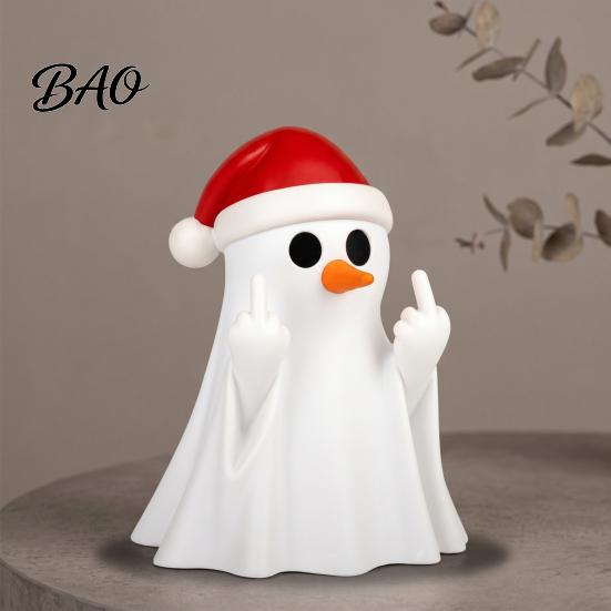 Whimsical Desk Sculpture Christmas Ghost Pen Holder with Santa Hat, Funny Desktop Organizer, Home Office Decor Halloween Tabletop Statue, Holiday for