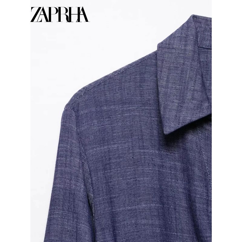 Zaprha 2025 New Arrival with Belt Lapel Long Sleeves Midi Skirt Dress Waist Slim Looking Elegant 2843787