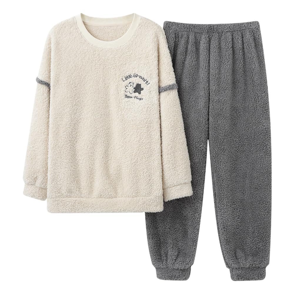 

Akihee Зимний Пушистый Верх и Низ Длинные Рукава и Холодная Осень Свободные Размеры Женская Пижама, Комплект, Брюки, Толстый, Теплый, Защита, Милый, Легкий, серый